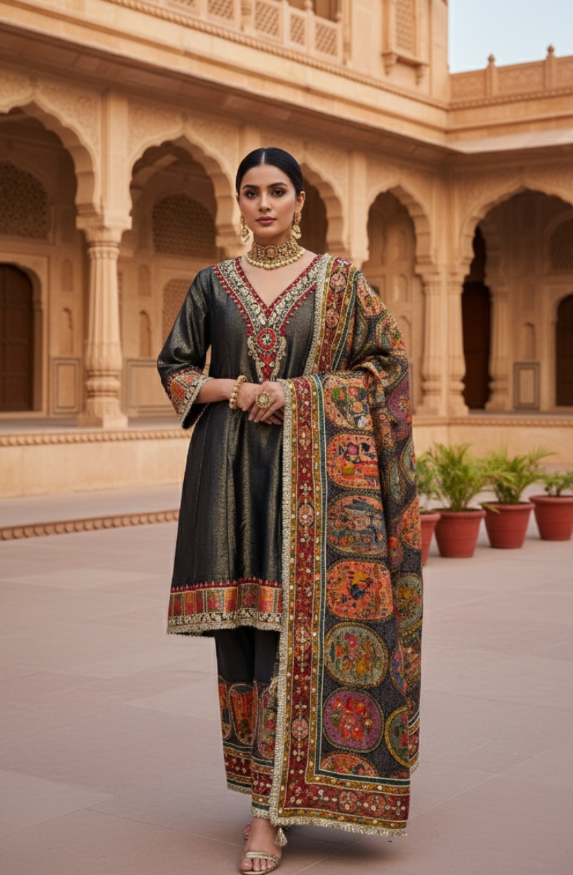 Savage Maharani | Luxury Festive Suit Set with Heritage-Inspired Embroidery & Dupatta