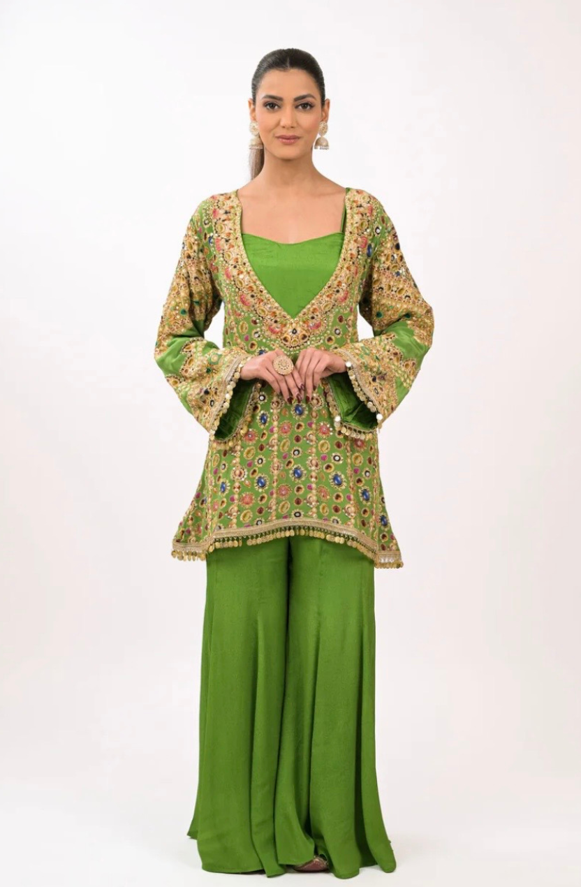 The Emerald Noor Sharara Coord Set | Verdant Luxe