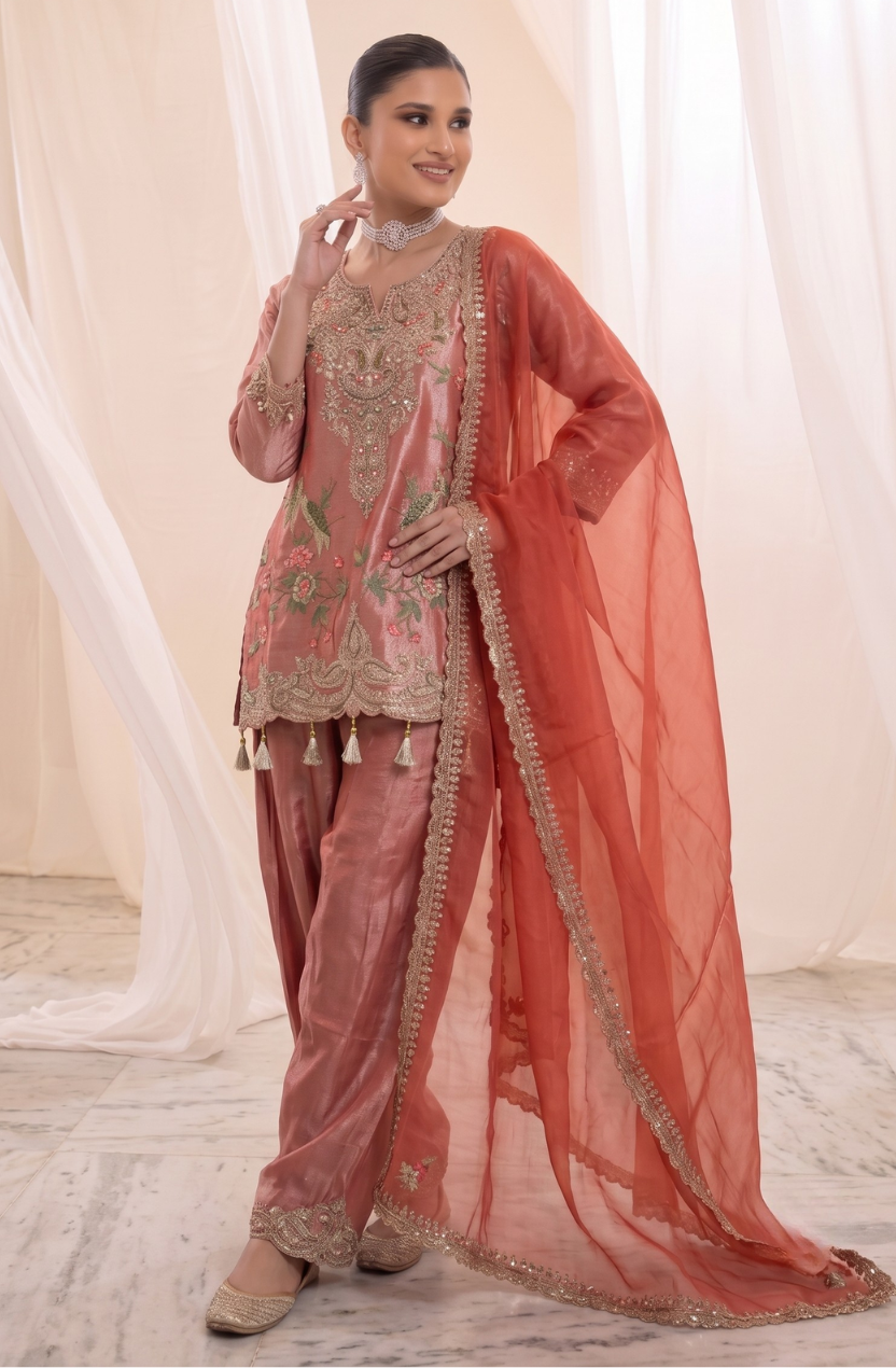 Mughal Princess Peachy Pink | Suit Set