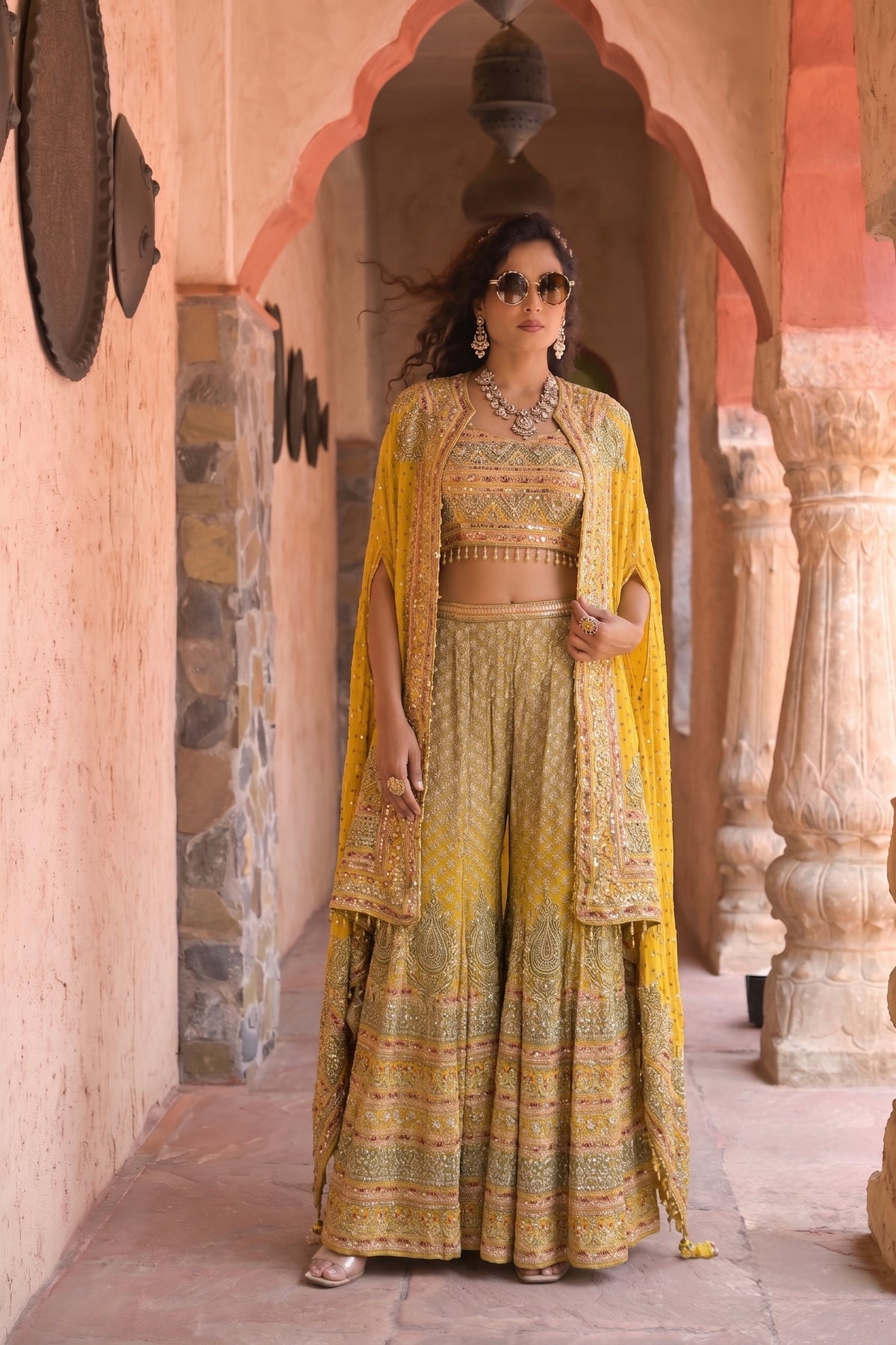 Zarmina Glow | Luxury Embroidered Crepe Sharara Set