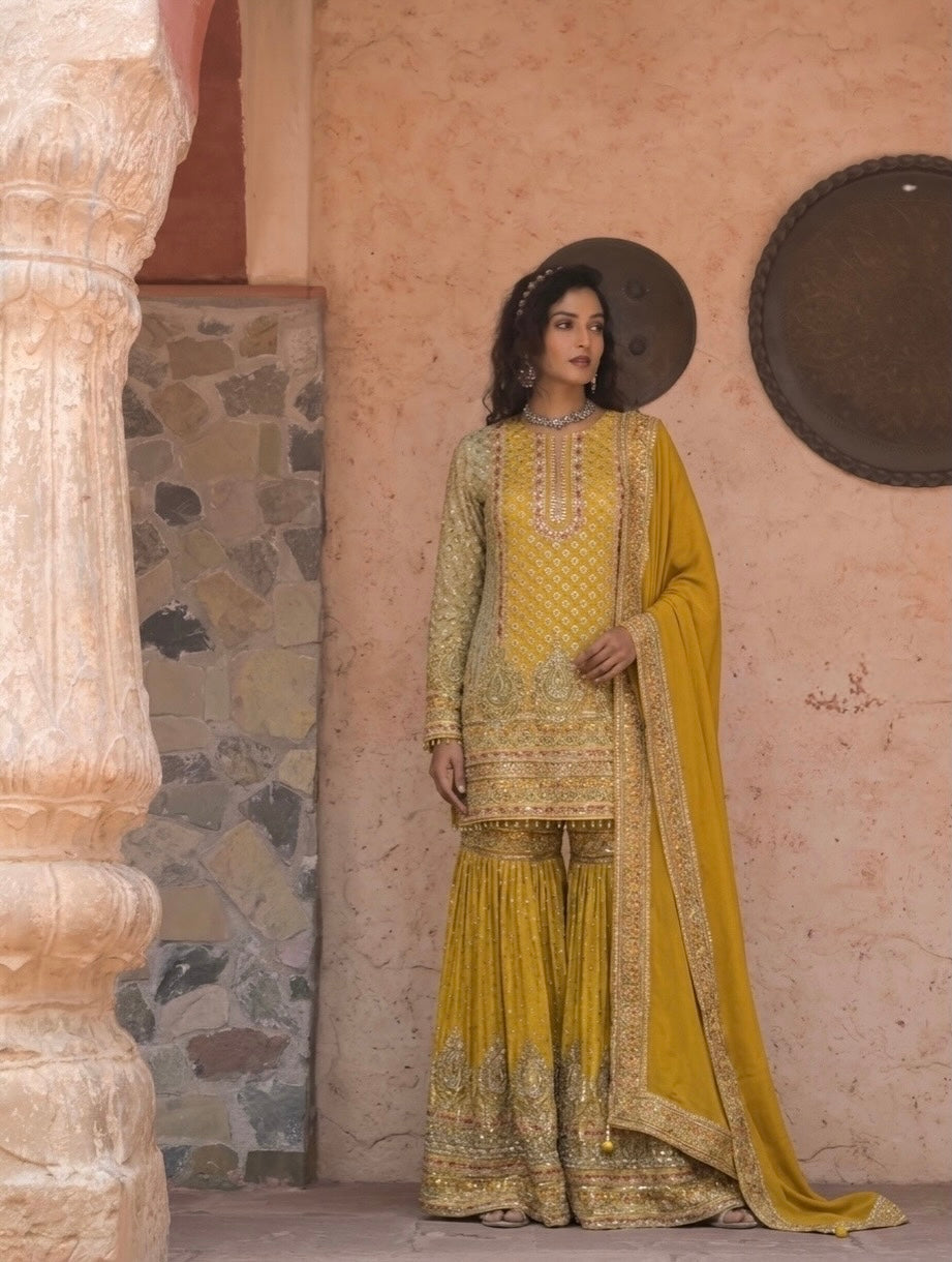 Zehra – Luxe Embroidered Crepe Sharara Set