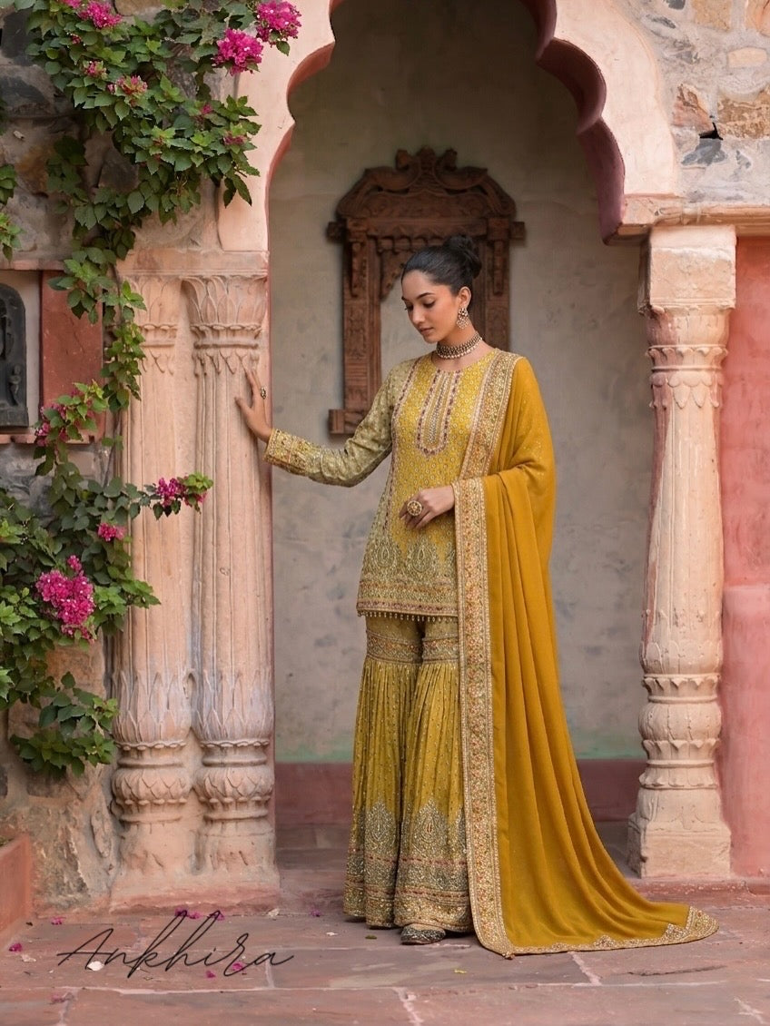 Zehra – Luxe Embroidered Crepe Sharara Set