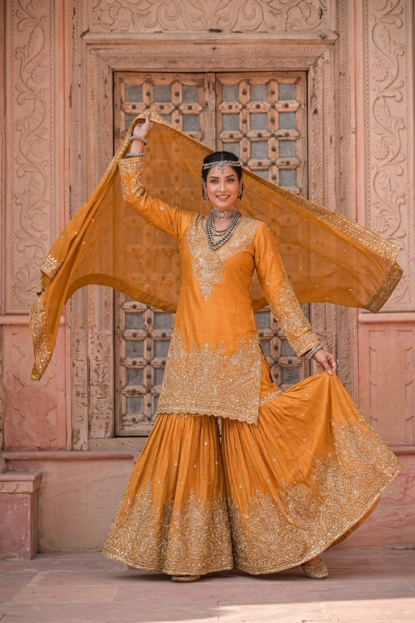 Orange Glaze | Royale Sharara Set with Dupatta