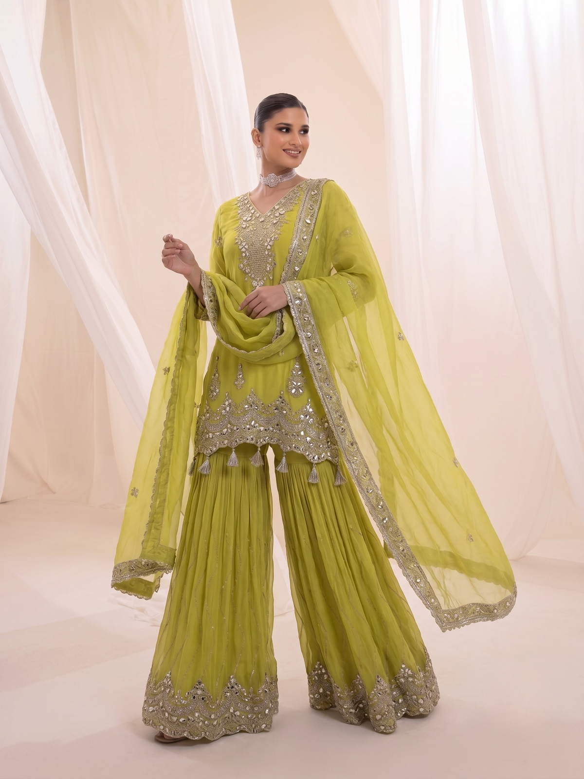 Libya | Neon Green Sharara Set