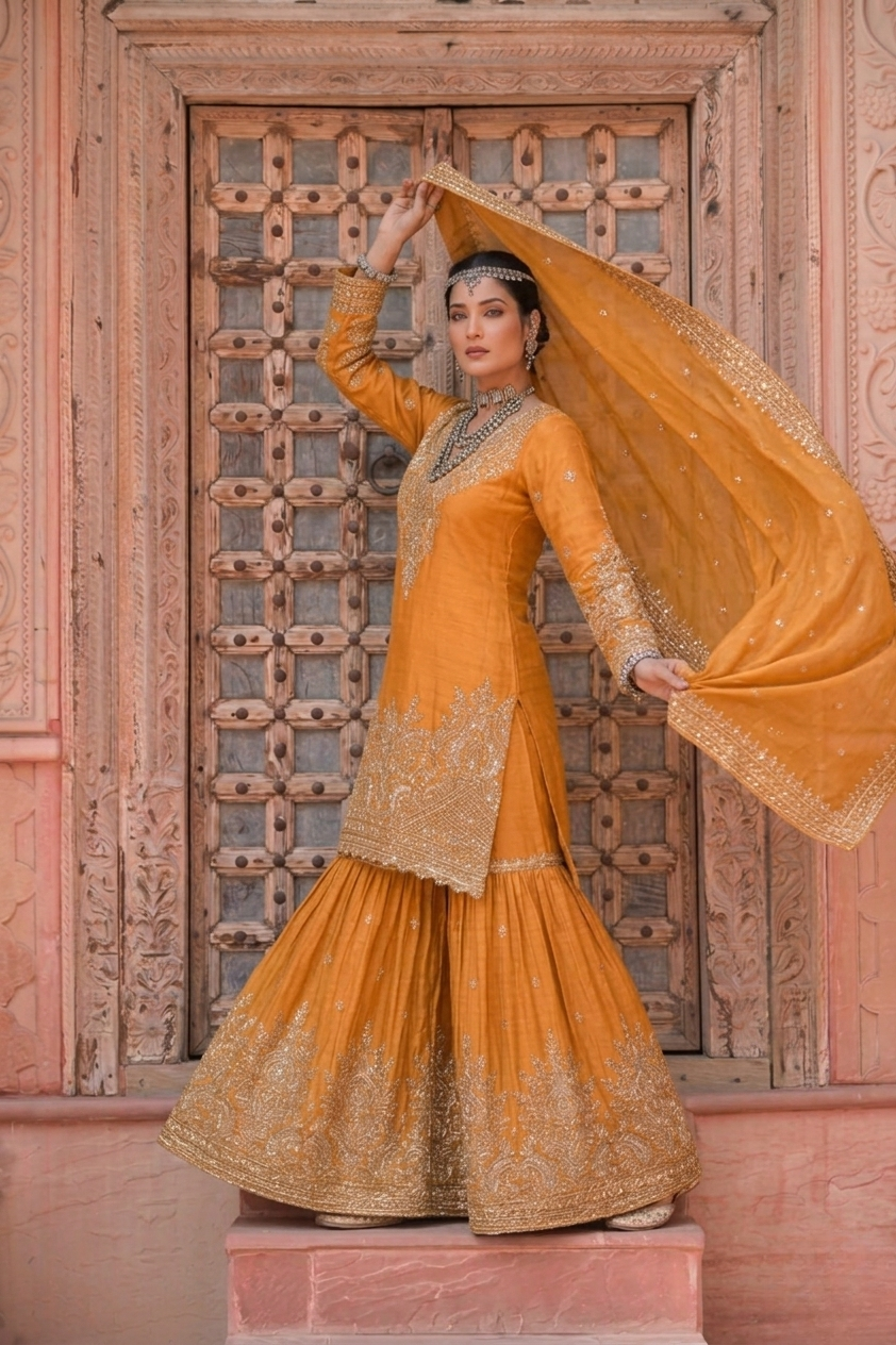 Orange Glaze | Royale Sharara Set with Dupatta