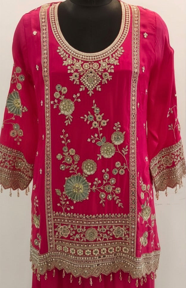Zoya | Fuchsia Pink Hand-Embroidered Suit Set