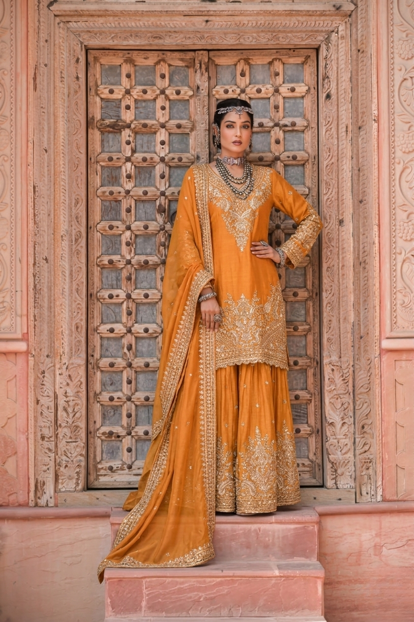 Orange Glaze | Royale Sharara Set with Dupatta