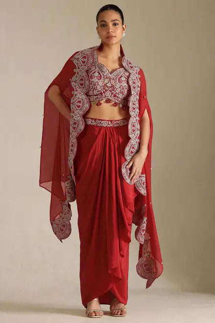 Sindoor |  Red Cape-Style Coord Set