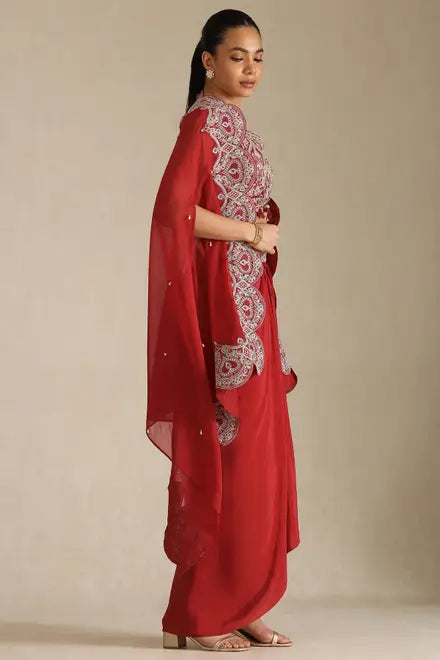 Sindoor |  Red Cape-Style Coord Set