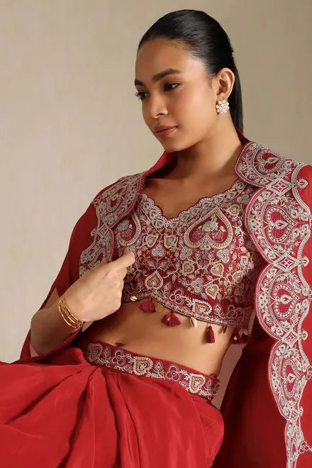 Sindoor |  Red Cape-Style Coord Set
