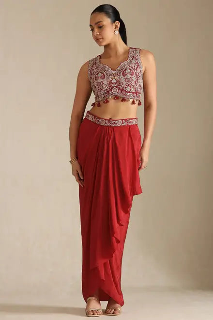 Sindoor |  Red Cape-Style Coord Set